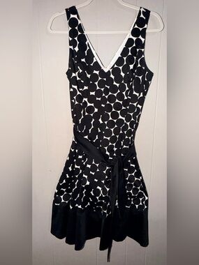 Jones Wear Black and White Polka Dot V-Neck Dress